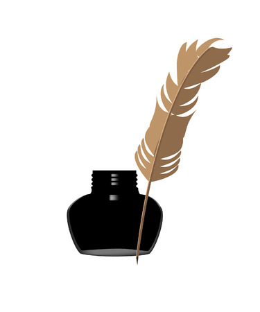 Inkwell and feather, inkwell vector, feather, blackのイラスト素材