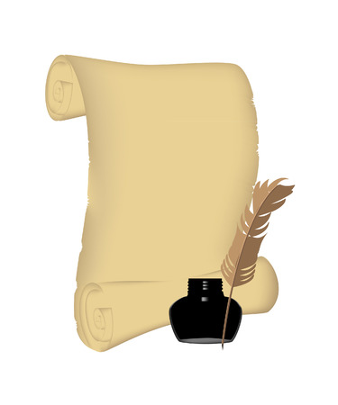 Inkwell and feather, inkwell vector, feather, blackのイラスト素材