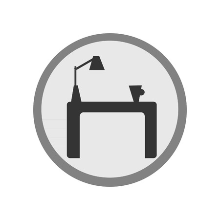 Grey round furniture flat icon with table, cap of tea and table lampのイラスト素材