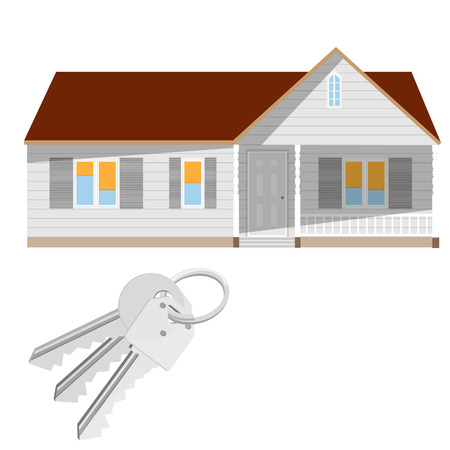 Modern house and keys vector isolated, real estate, home for saleのイラスト素材