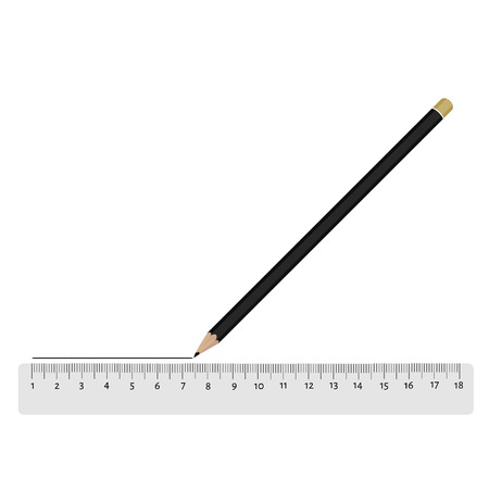 Black pencil drawing line with white ruler vectorのイラスト素材