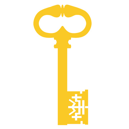 Golden old key silhouette, vintage key, ancient key vector isolatedのイラスト素材