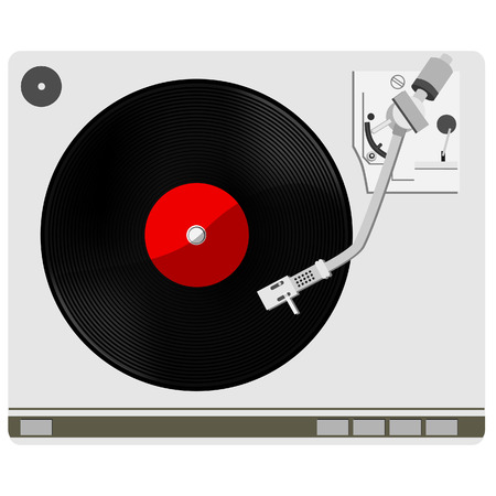 Vinyl player with red vinyl record のイラスト素材