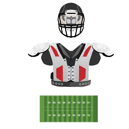 American football field, helmet and armour vector set, sport equipment, national sportのイラスト素材