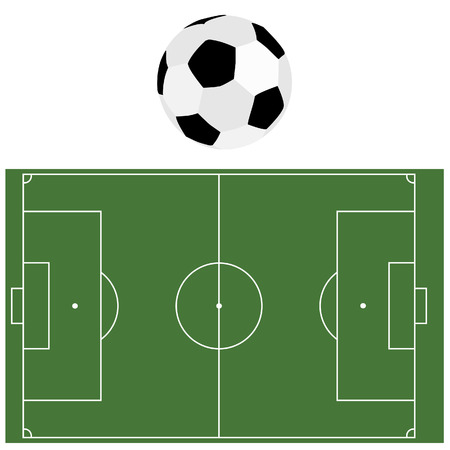 Football ball and green soccer field, football field vector isolatedのイラスト素材