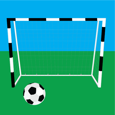 Football gate and ball, soccer gate, football net, soccer ball, green grassのイラスト素材