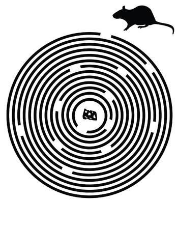 Black kids maze puzzle  with mouse and cheese vector isolated, find solutionのイラスト素材
