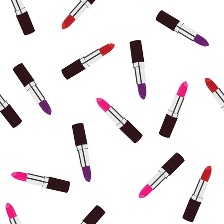 Seamless pattern with red, pink and purple  lipstick vector isolated on whiteのイラスト素材