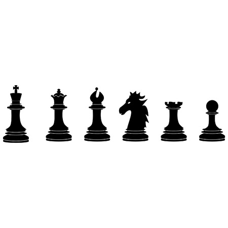 Black chess pieces vector icon set - with king, queen, bishop, knight, rook, pawnのイラスト素材