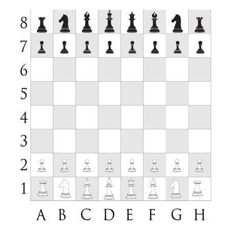 Black and white chess pieces on the desk vector icon set - with king, queen, bishop, knight, rook, pawnのイラスト素材
