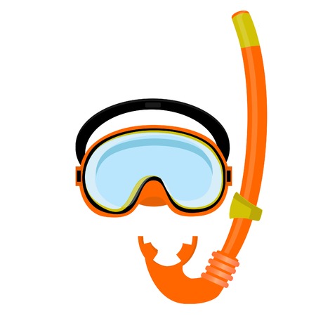 Orange diving maks, diving tube, swimming equipment, snorkelingのイラスト素材