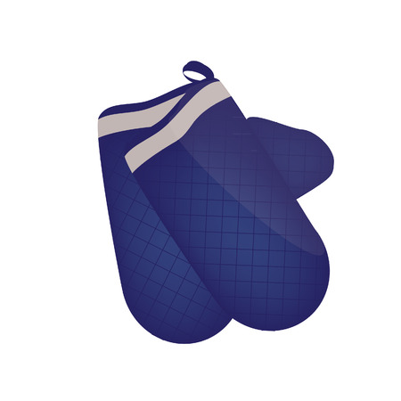 Blue, quilted kitchen mittens isolated on whiteのイラスト素材