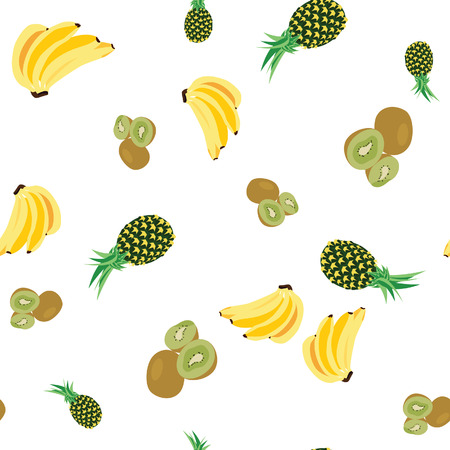 Fruit pattern, semless pattern, fruit background, banana, pineapple, kiwi fruitのイラスト素材
