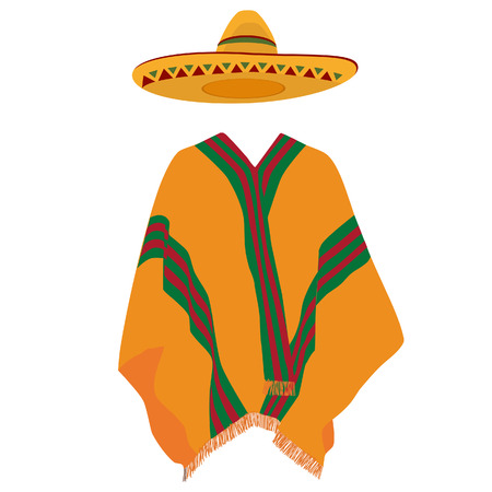 Mexican poncho, sombrero,mexico, mexican hat, vector, isolated on whiteのイラスト素材
