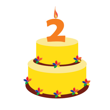 Birthday cake, two years, second birthday vector , birthday cake with candlesのイラスト素材