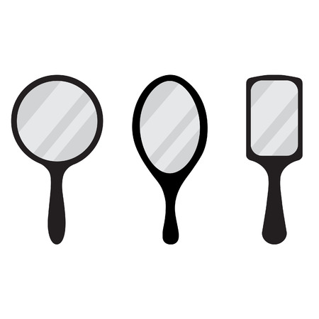 Set of three black hand mirror vector icon. Round, rectangular, ellipse hand mirrorsのイラスト素材