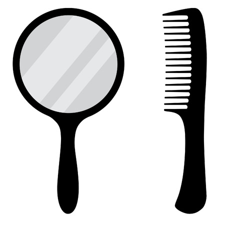 Black, small, hand mirror vector icon set. Barber comb.のイラスト素材