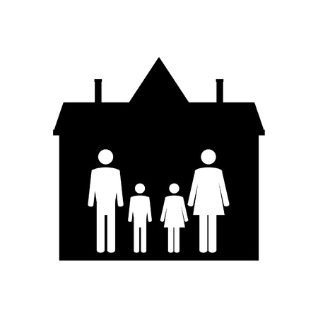 Family symbols mother, father, son and daughter in house. Family home. Happy family iconのイラスト素材