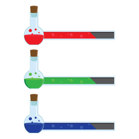 Vector illustration of three magic bottle with green, blue and red potion. Love potion.のイラスト素材