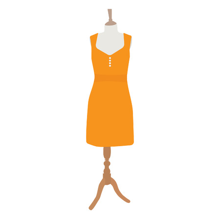 Orange summer dress on mannequin vector illustration. Woman dress. Cocktail dressのイラスト素材