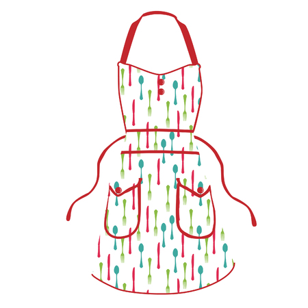 Vector illustration of woman kitchen apron with utensil seamless pattern. Chef apron. Pattern with forks, knives and spoonsのイラスト素材