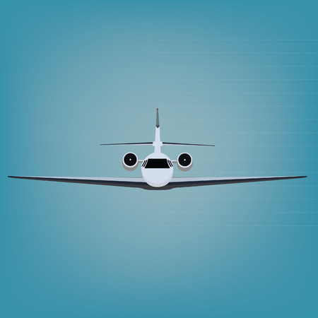 Vector illustration private business jet flying in the blue sky. Commercial flight and airlinesのイラスト素材