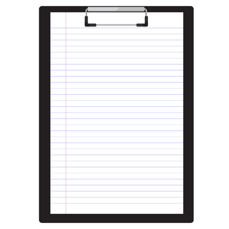 Vector illustration of black clipboard with white blank paper.  Clipboard icon. Lined paper. Notebook paperのイラスト素材