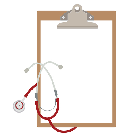 Vector illustration of blank paper in clipboard with stethoscope. Medical concept.のイラスト素材