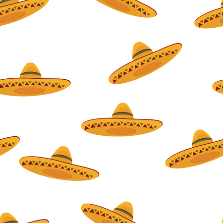 Vector illustration seamless pattern with mexican hat sombrero. Mexican background. Mexican fiestaのイラスト素材
