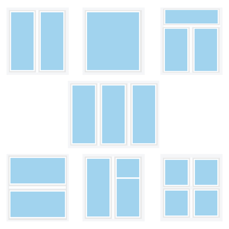 Vector collection of various windows types. For interior and exterior use. Flat style. Vector icons set of different types of windows.のイラスト素材