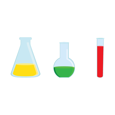 Vector illustration of chemistry flasks. Laboratory glassware. Flasks icon setのイラスト素材