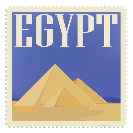 Vector illustration vintage post stamp with egypt pyramid. Travel iconのイラスト素材
