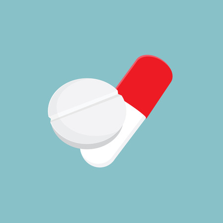 Medicine vector icon pills or tablets, capsules on blue background.のイラスト素材