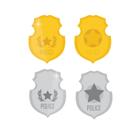 Vector illustration golden and silver police badge. Police badge icon setのイラスト素材