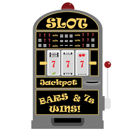 Vector illustration slot machine with symbols cherry, seven and bar. Lucky seven. Winning on sevenのイラスト素材