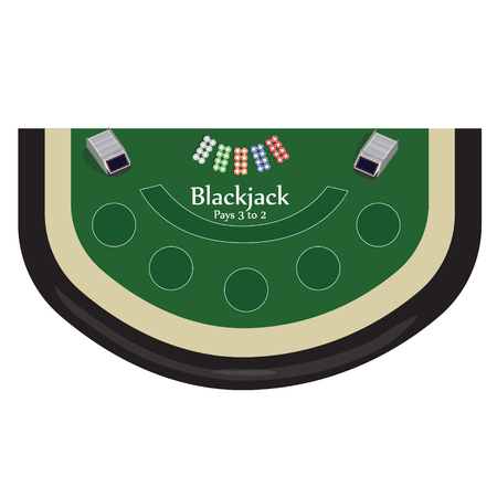 Vector illustration blackjack table with chips top view. Casino gambling gameのイラスト素材