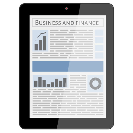 Business newspaper on tablet. Mobile news concept. Tablet and newspaper. Reading online news on tablet concept. Flat design.のイラスト素材