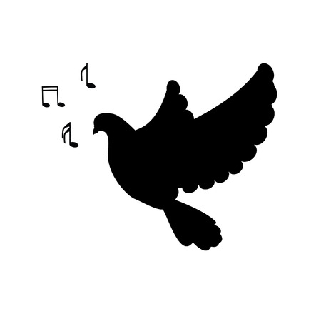 Illustration Silhouette Of Bird Dove Signing Song Music Notesのイラスト 素材 ストックフォト 写真素材のstock Foto ストックドットフォト