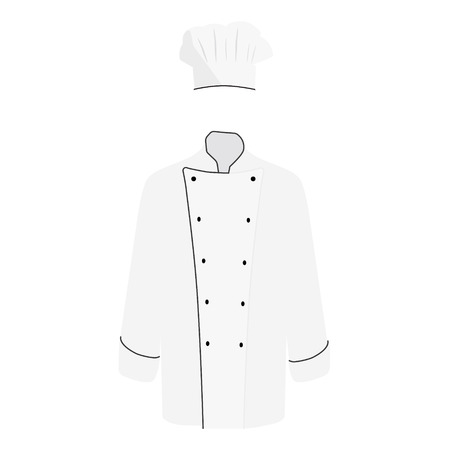illustration white chef uniform jacket and hat. Chef jacket with long sleeves for cookingのイラスト素材