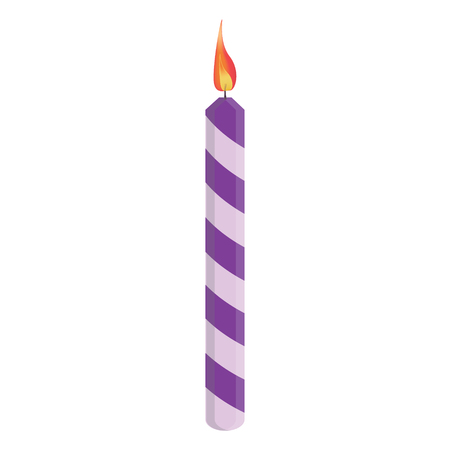 Purple striped birthday candle with flame illustration. Place on cakeのイラスト素材