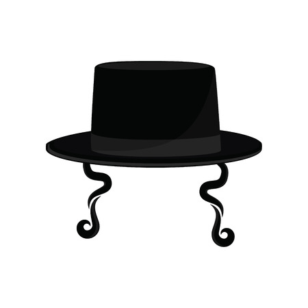 illustration black cylinder hat. Orthodox jewish hat with sideburns. Judaism symbolsのイラスト素材