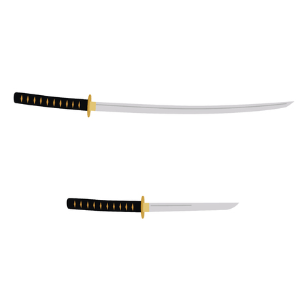 Vector illustration japanese katana and tanto sword. Samurai sword, traditional weaponのイラスト素材