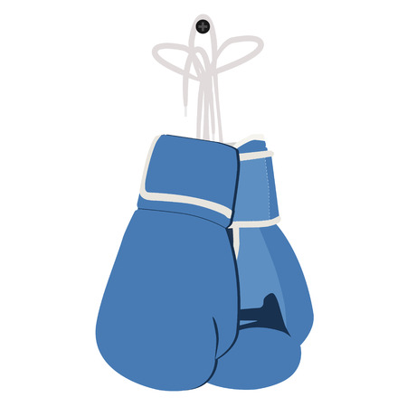Vector illustration pair of blue boxing gloves hanging on nail. Sport equipmentのイラスト素材