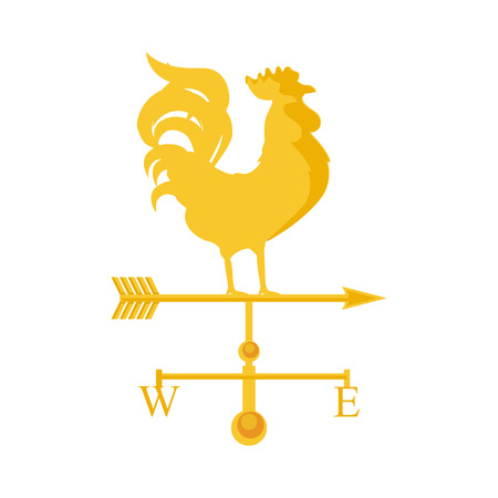 Vector illustration rooster weather vane. Golden rooster, cock. Weather vane symbol, iconのイラスト素材
