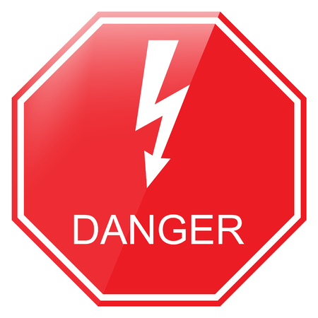 Vector illustration red octagon danger sign. Danger warning sign. High voltage symbolのイラスト素材