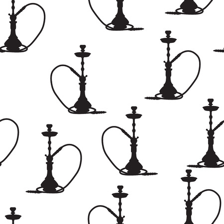 Vector illustration hookah seamless pattern. Black silhouette hookah on white backgroundのイラスト素材