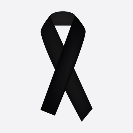 Black awareness ribbon on white background. Mourning and melanoma symbol.の写真素材