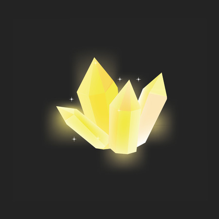 Vector illustration yellow magic crystal on black background. Crystal resource for app. Shining crystal iconのイラスト素材