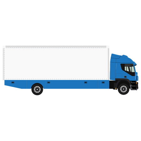 Vector illustration of blue cargo truck. Truck with white container. Delivery transportのイラスト素材