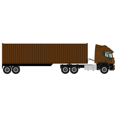 Vector illustration of brown cargo truck. Truck with container. Delivery transportのイラスト素材